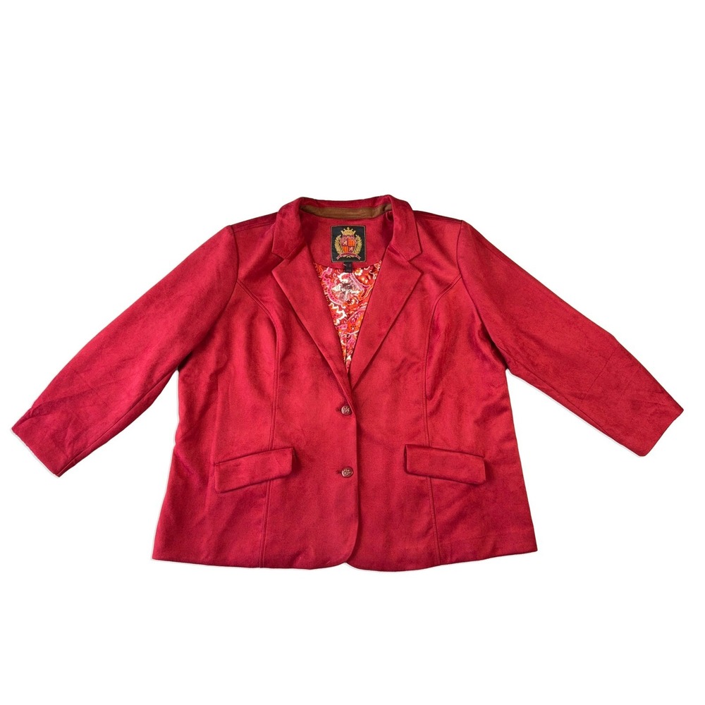 Isaac Mizrahi Live Red Faux Suede Blazer Paisley Lining Womens 3XP Jacket